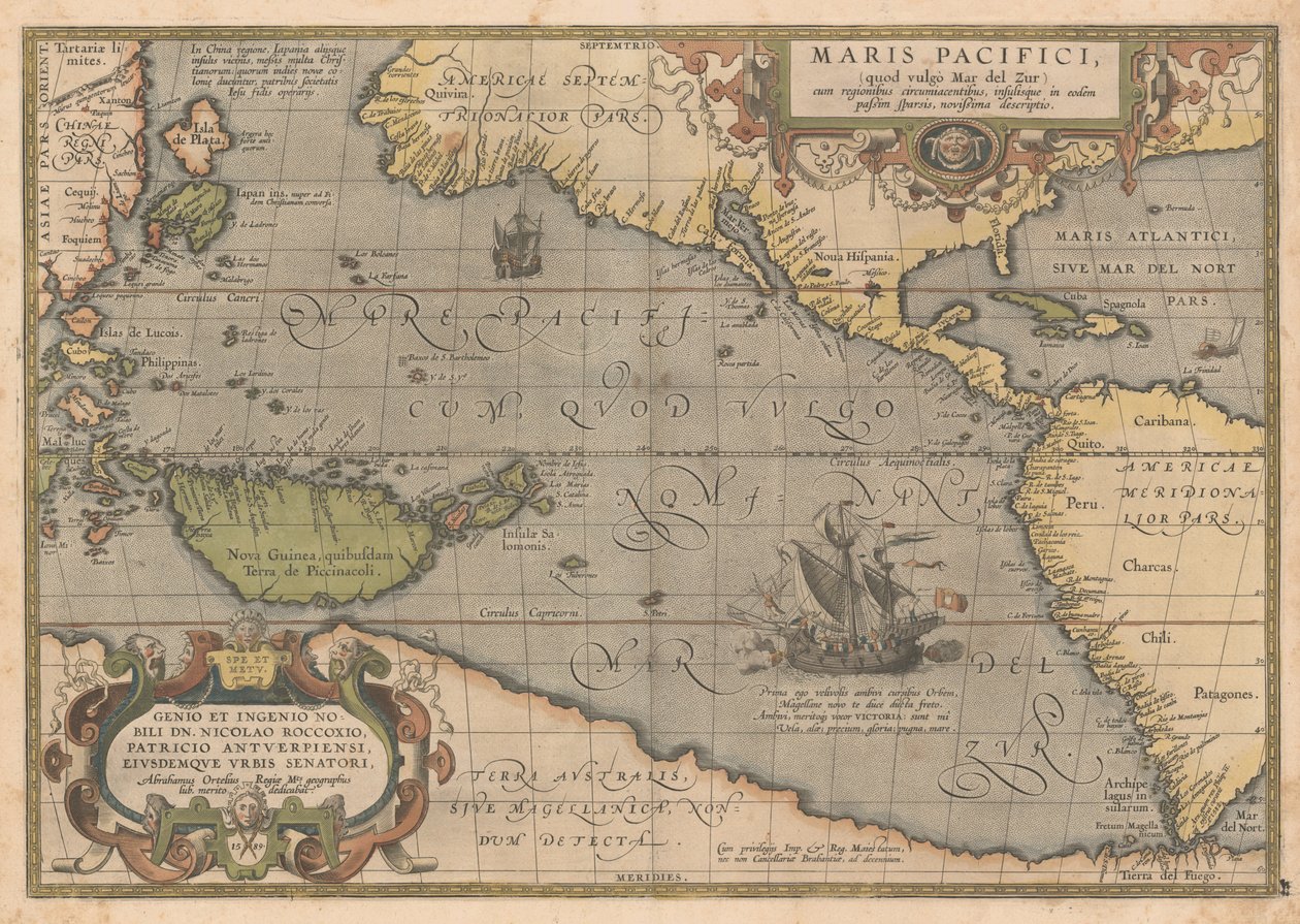 Sea of ​​the Pacific från The Theatre of the World, 1595 av Abraham Ortelius