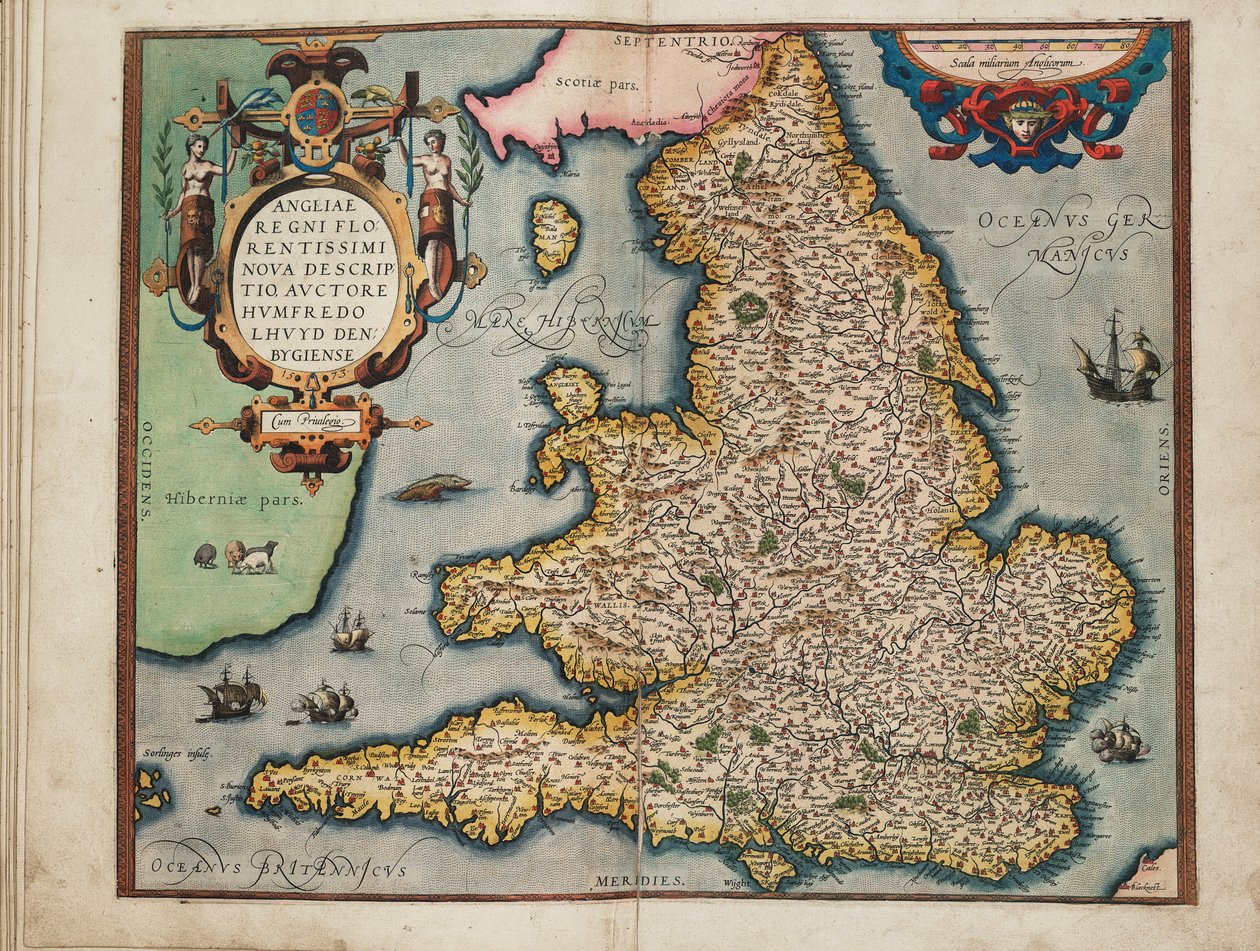 Ny karta över det mest blomstrande kungariket England, av Humphrey Lloyd of Denbigh av Abraham Ortelius