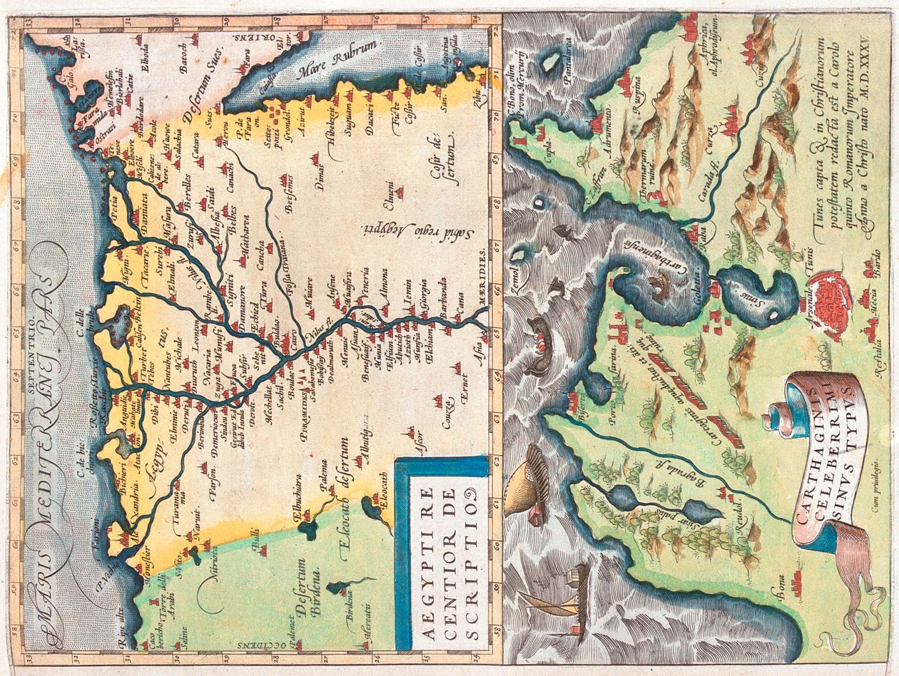 Nordöstra Egypten, Tunis, Egypten, Tunisien av Abraham Ortelius
