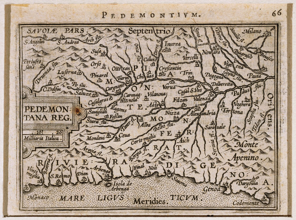 Regionerna Piemonte och Västliga Ligurien. Från Theatrum Orbis Terrarum av Abraham Ortelius av Abraham Ortelius