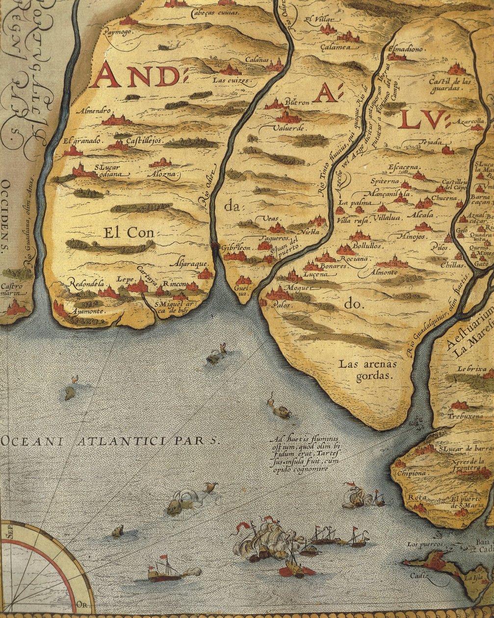 Hamnen i Palos i Andalusien, från The Theatre of the World av Abraham Ortelius av Abraham Ortelius