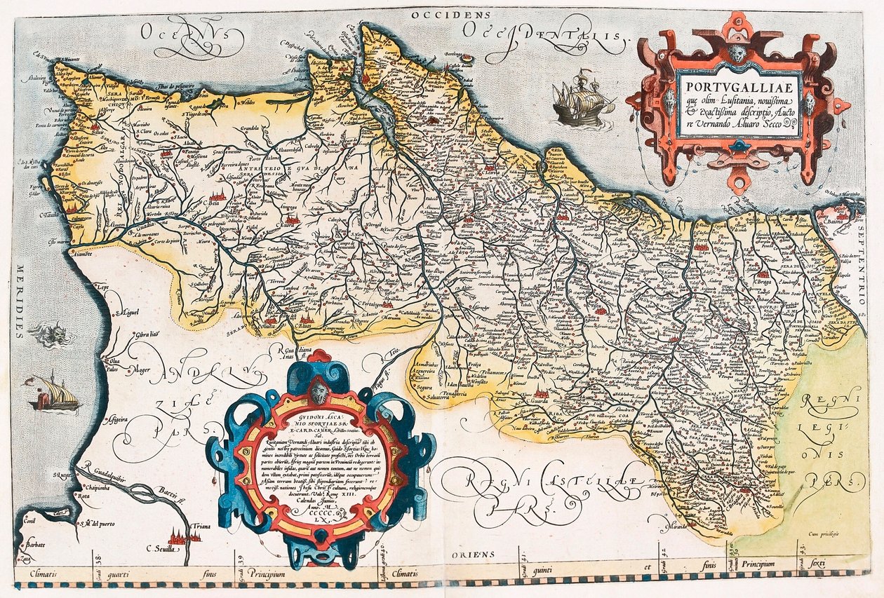 Portugisisk geografikarta över Portugals territorium från "Theatrum Orbis Terrarum" av Abraham Ortelius (Oertel, Ortell eller Ortel av Abraham Ortelius