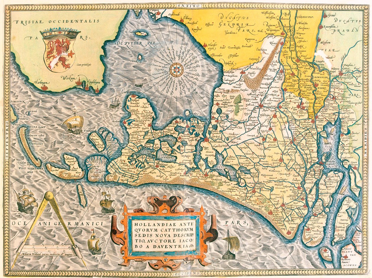 Provins: Friesland, Nordholland, Sydholland, Nordbrabant, Limburg, Utrecht, Gelderland, Flevoland, Nederländerna av Abraham Ortelius