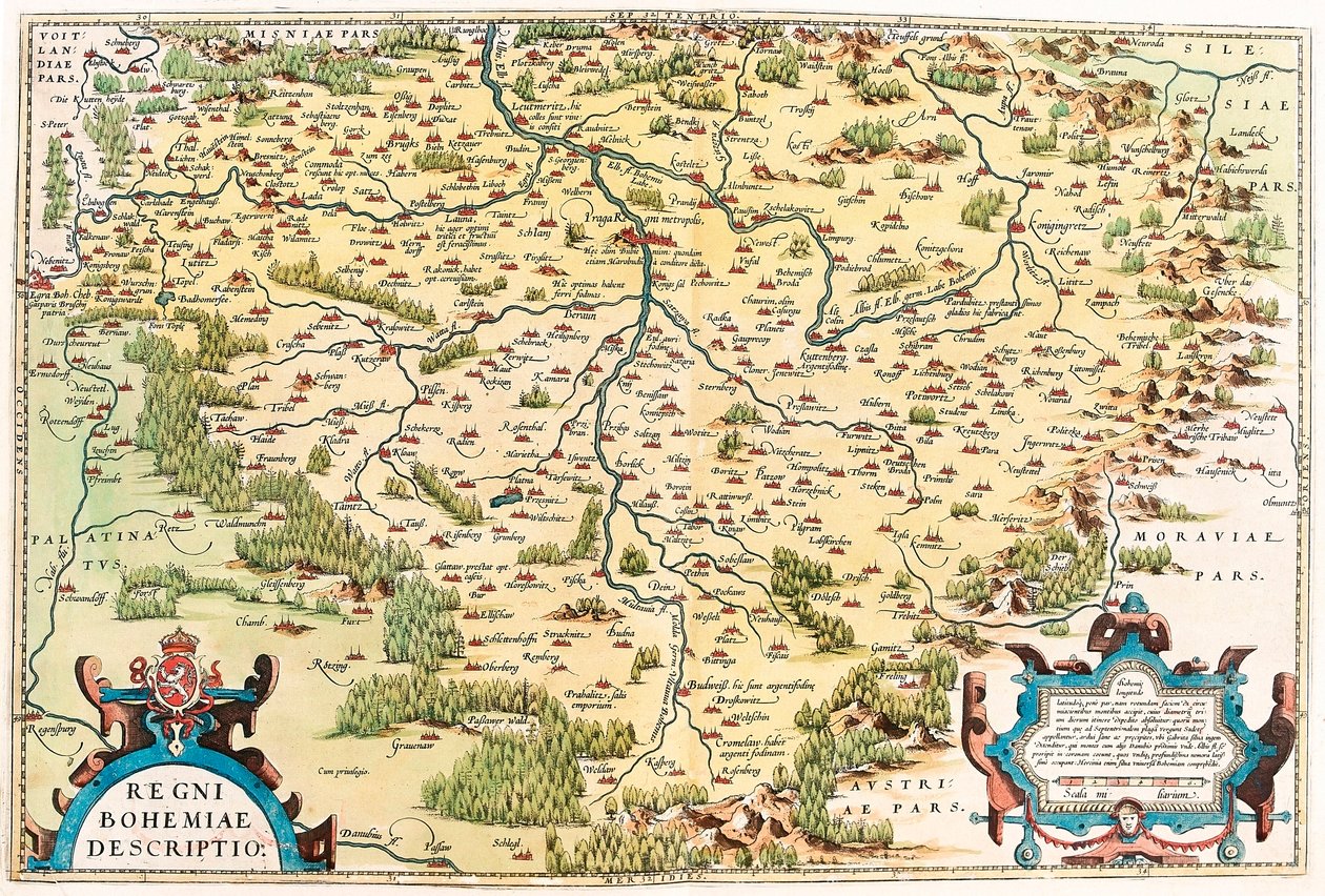 Beskrivning av kungariket Böhmen Geografisk karta över Bohemes territorium från "Theatrum Orbis Terrarum" av Abraham Ortelius (Oertel, Ortell eller Ortel av Abraham Ortelius
