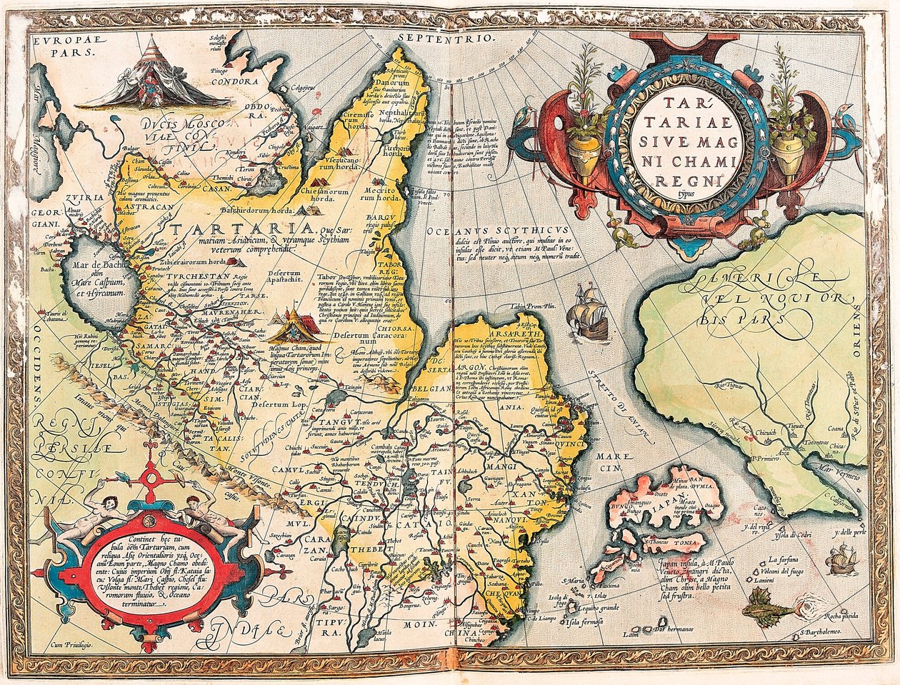 Tartarus of the Great Kingdom of Chami Geografikarta över Tartars territorium från "Theatrum of the World" av Abraham Ortelius (Oertel, Ortell eller Ortel av Abraham Ortelius