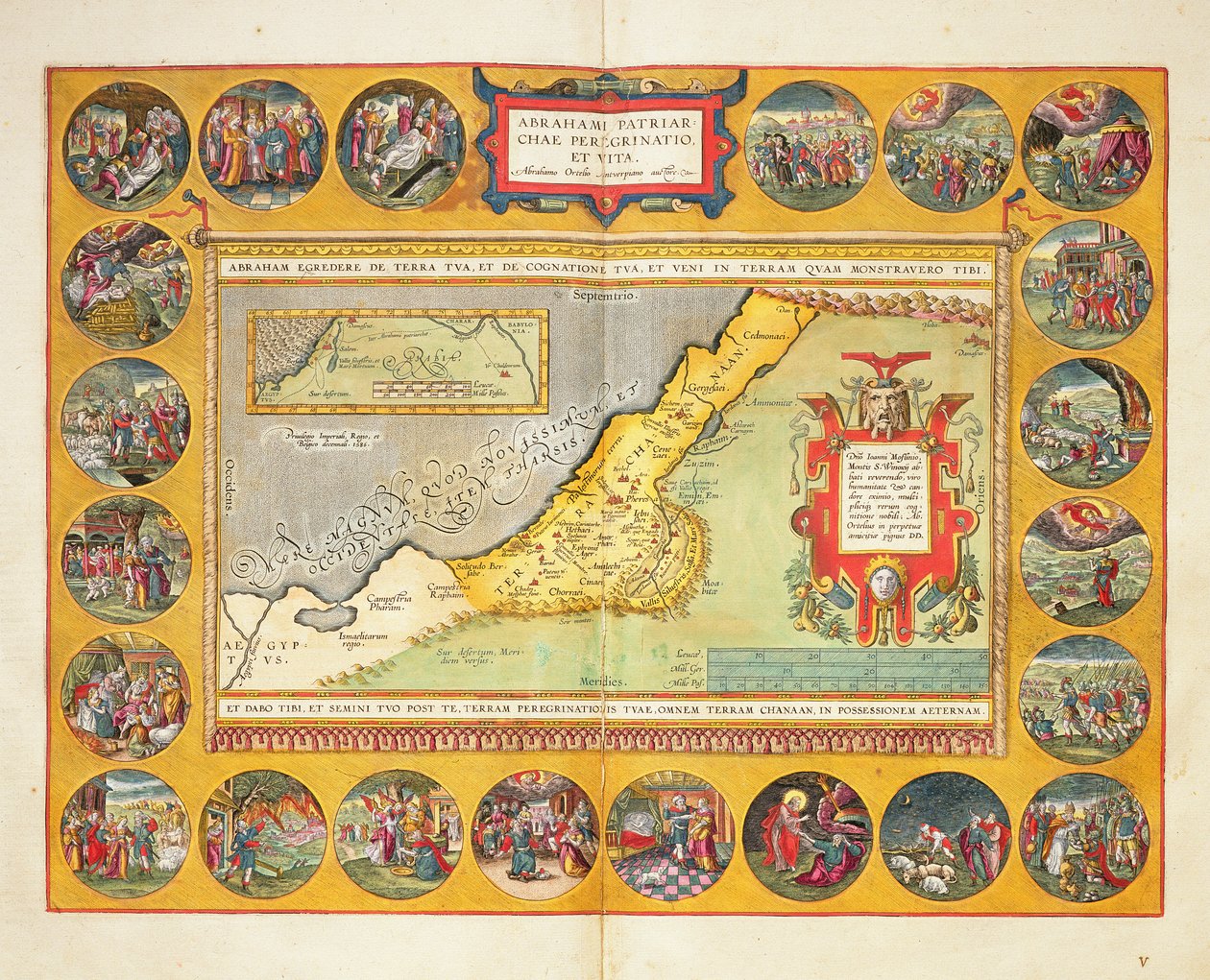 Abrahams vandringar, från "Theatrum Orbis Terrarum", 1603 (färggrafit) av Abraham Ortelius