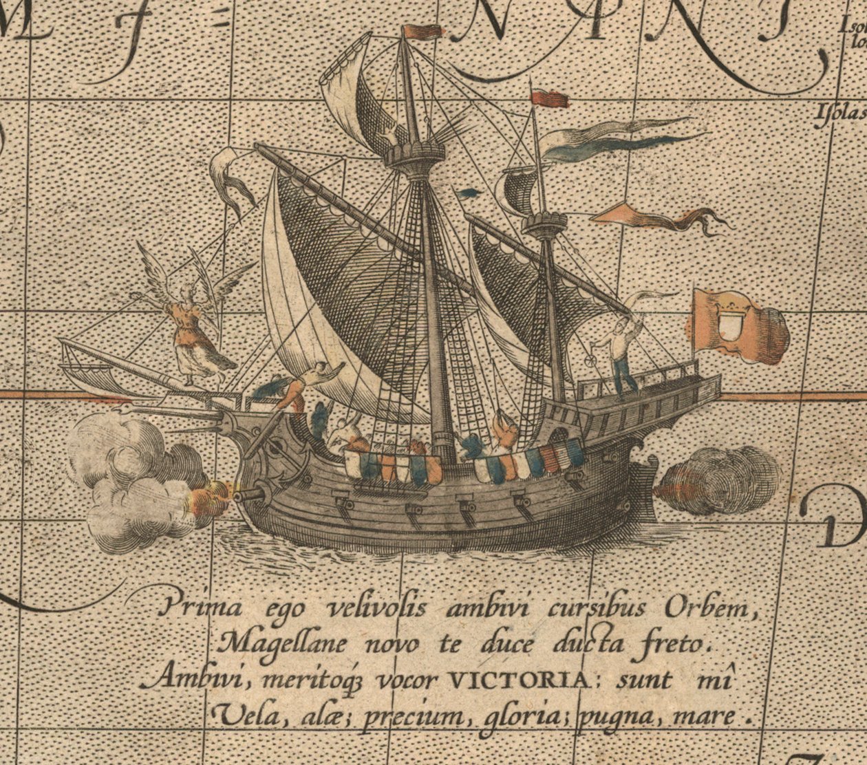 Victoria, en spansk karack, skepp av Ferdinand Magellans Armada de Molucca. Aus Maris Pacific av Abraham Ortelius