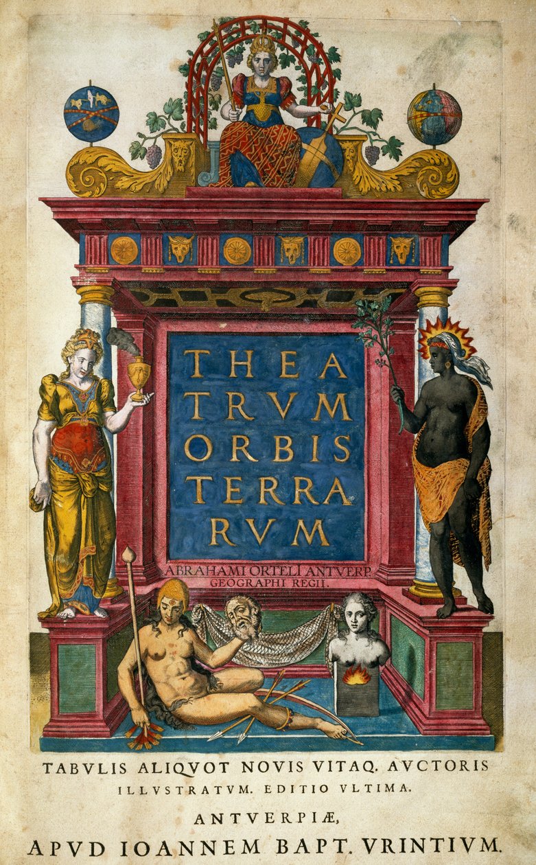 Theatrum Orbis Terrarum, av Abraham Ortelius (1527-1598), titelsida, Antwerpen av Abraham Ortelius