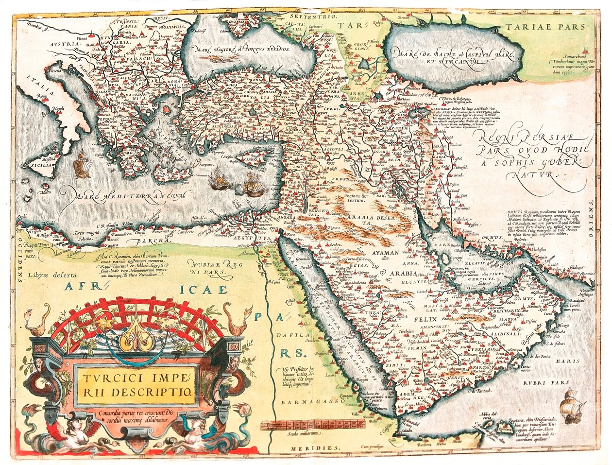 Beskrivning av det turkiska imperiet Geografikarta över det osmanska imperiets territorium hämtad från "Theatrum of the World" av Abraham Ortelius (Oertel, Ortell eller Ortel av Abraham Ortelius