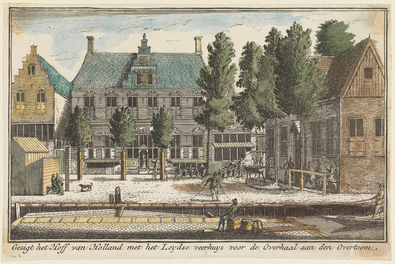 Vy över Hollands hov med Leidens färjehus före överfarten vid Overtoom av Abraham Rademaker