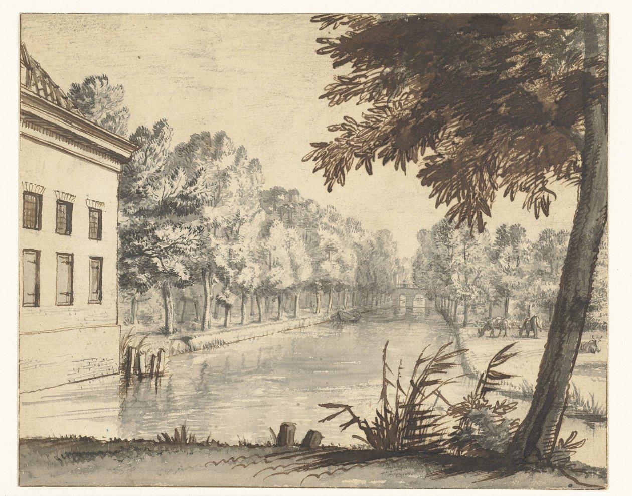 Utsikt över en kanal med en egendom av Abraham Rutgers (attributed to)