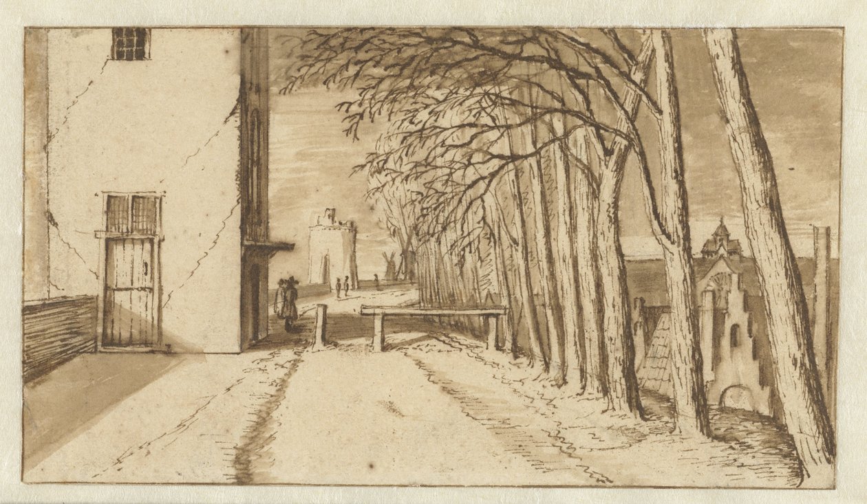 Utsikt längs stadsmuren i Utrecht, från söder, med Smeetoren (