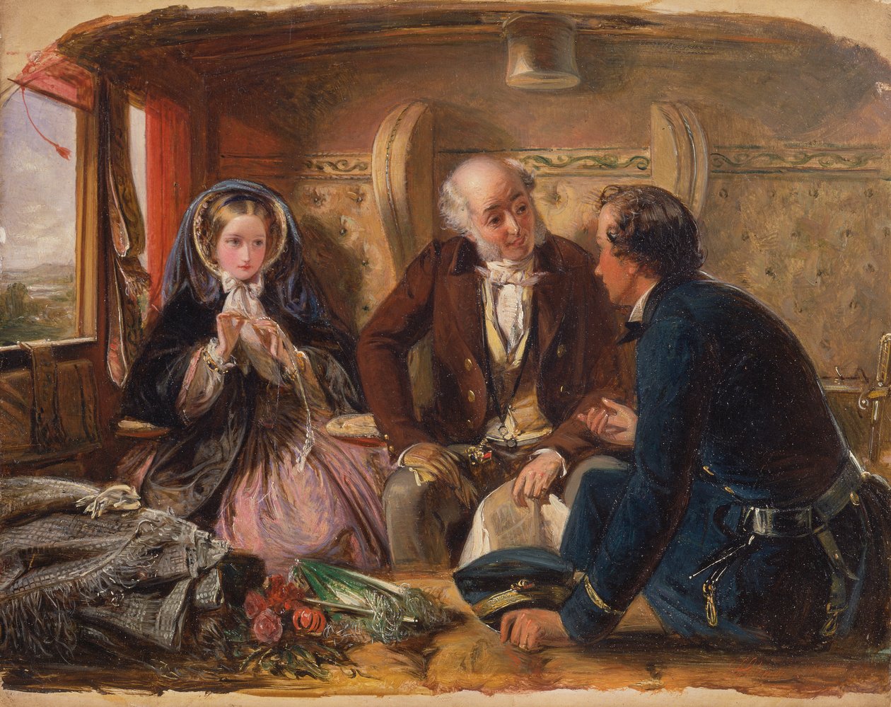 Första klass – mötet. "Och vid första mötet älskade." [1854, Royal Academy of Arts, London, utställningskatalog] av Abraham Solomon