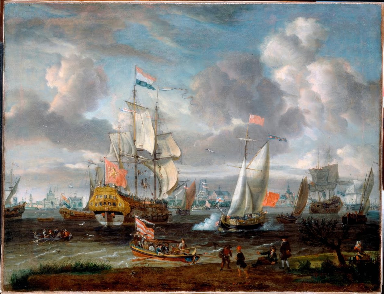 A. Storck, en engl. Yacht hälsar holländare. Örlogsfartyg av Abraham Storck