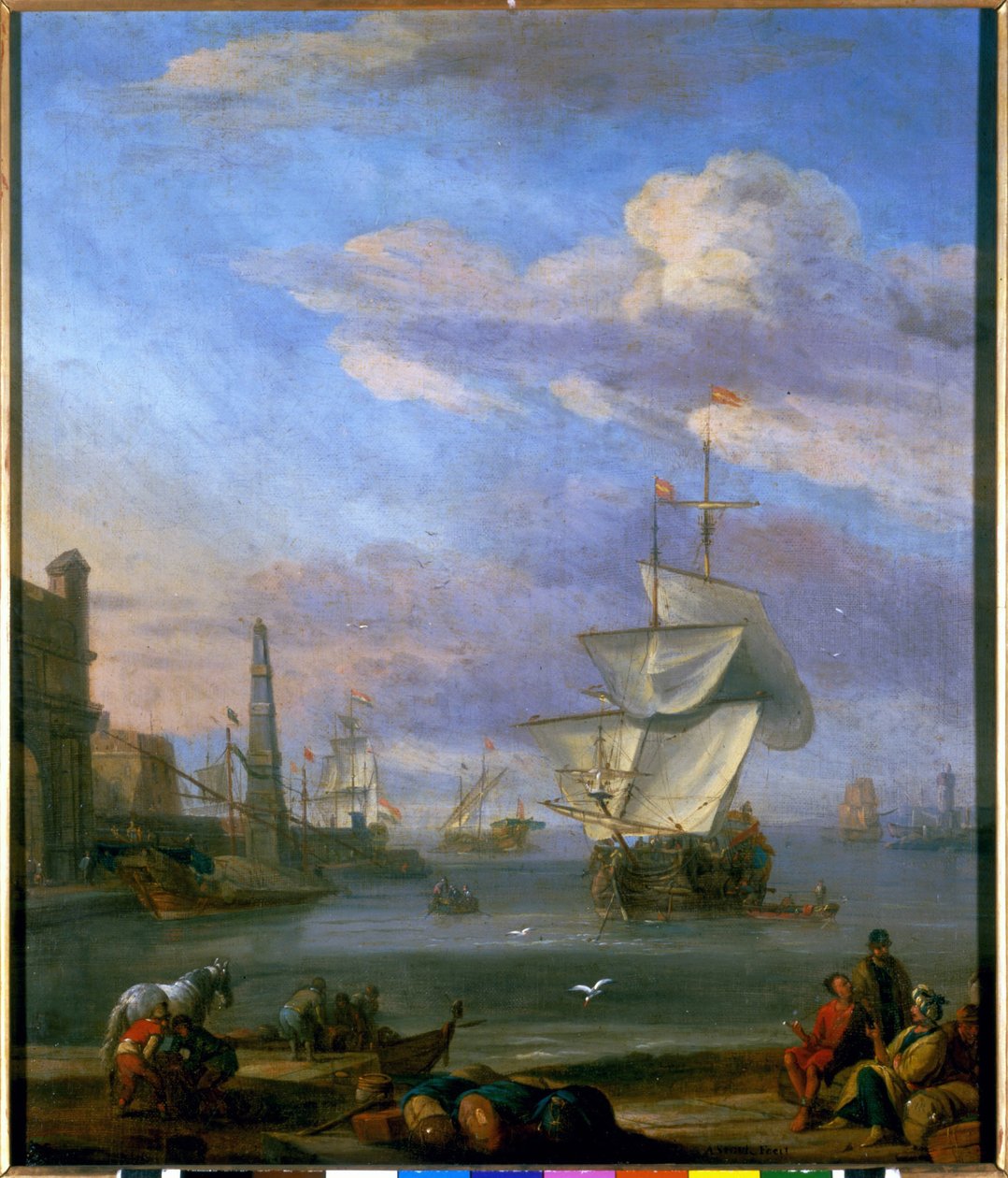 En holländsk hamn, målning av Abrahm Storck av Abraham Storck
