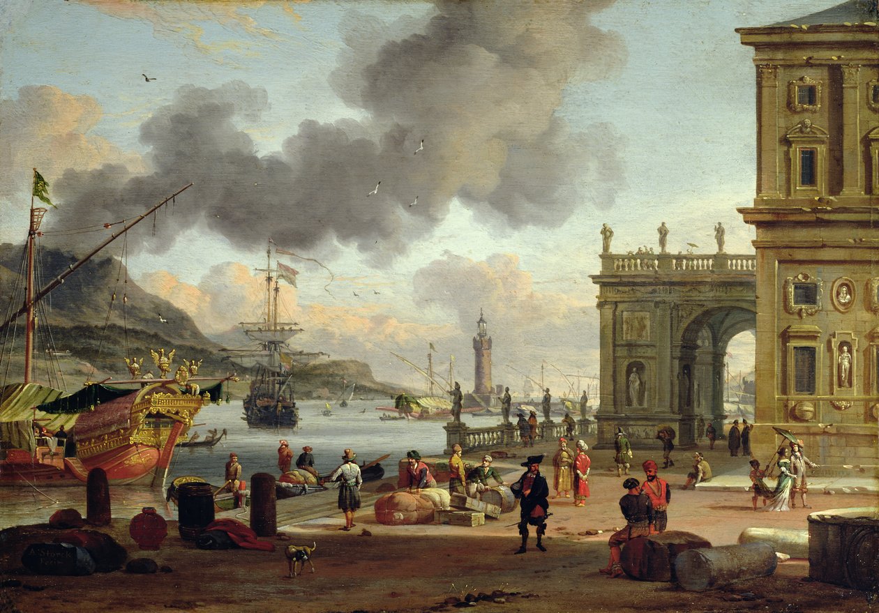 En Medelhavets hamnscene av Abraham Storck