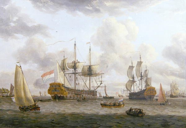 Holländsk sjöfartsscen i en bred mynning (olja på duk) av Abraham Storck