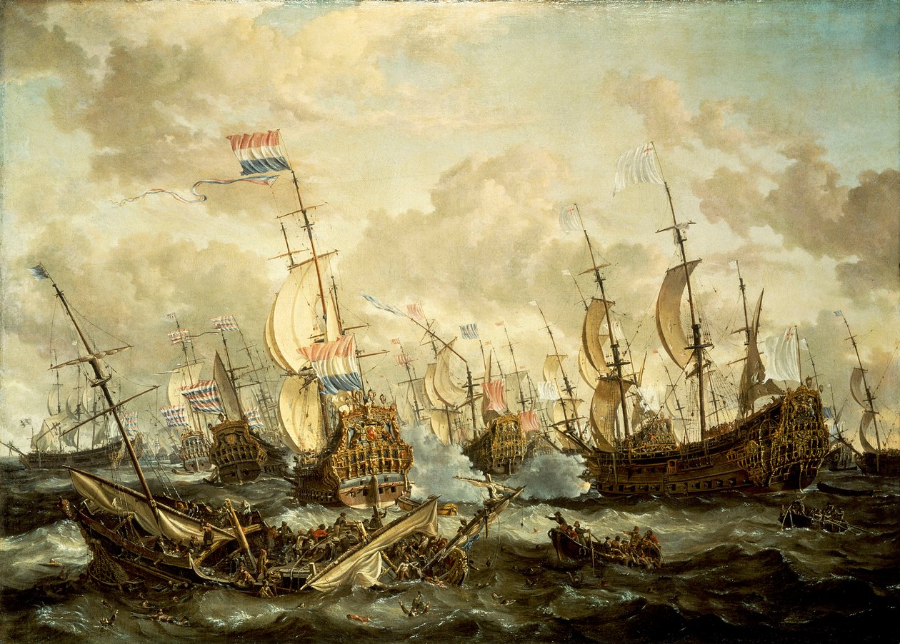 HMS "Royal Prince" och andra fartyg vid fyradagarsslaget av Abraham Storck