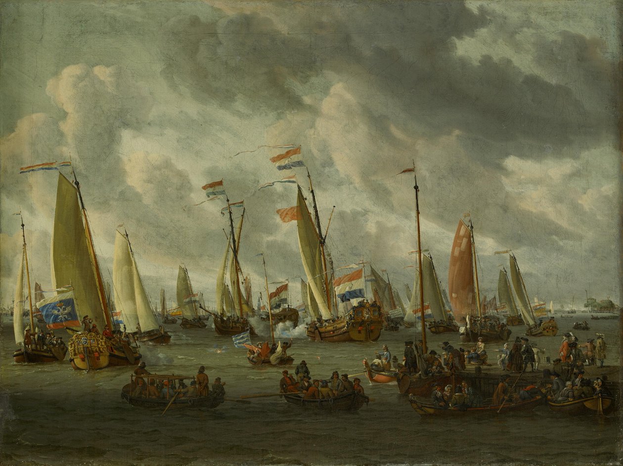 Det iscensatta sjöslaget på IJ till ära för den moskovitiska beskickningen (1 september 1697) av Abraham Storck