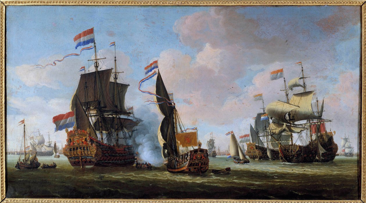 Marine: scen för sjöstrid Målning av Abraham Storck (1635-1710) 1600-talets Angers, Museum of Fine Arts av Abraham Storck