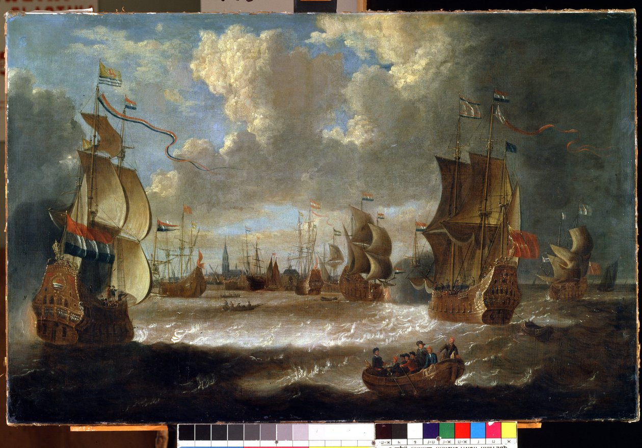 Ships in a lagoon (Ships in a lagoon). Målning av Abraham Storck (1635-1710). Olja på duk av Abraham Storck