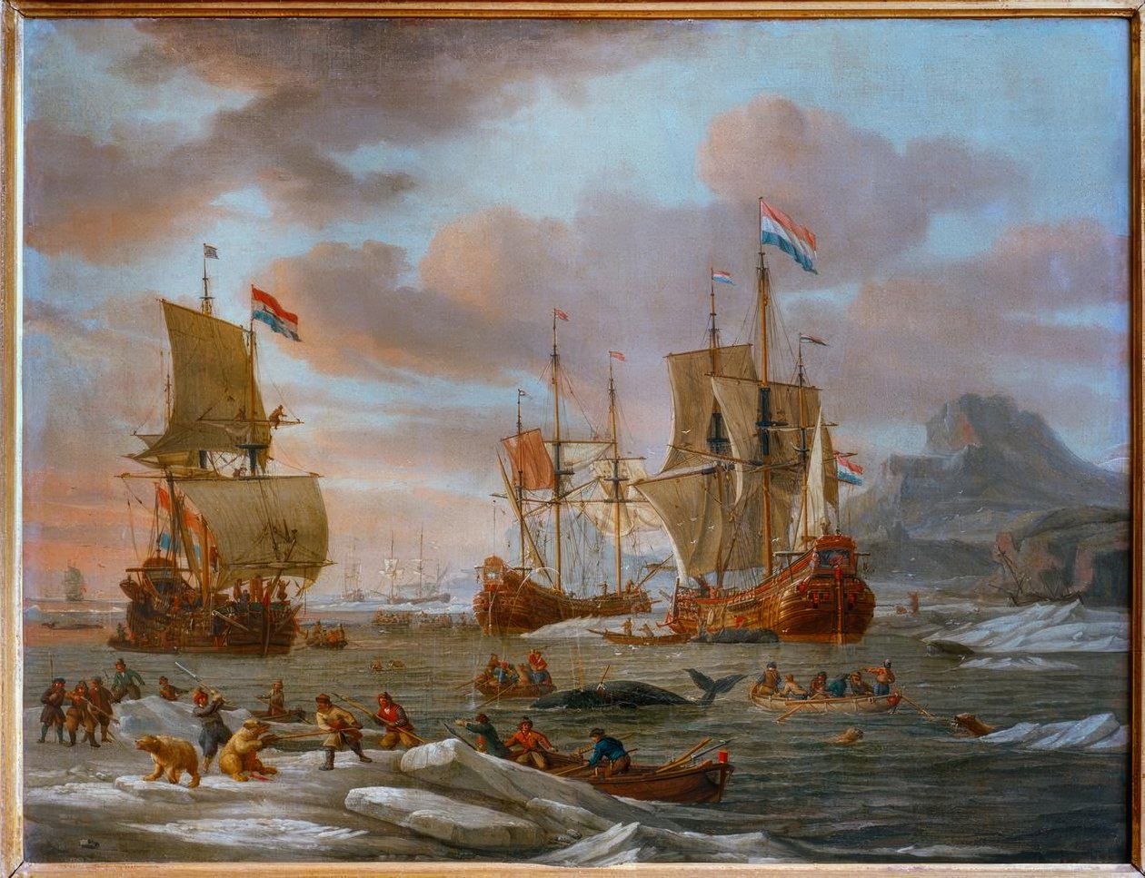 Holländska översvämningar vid valfångst av Abraham Storck