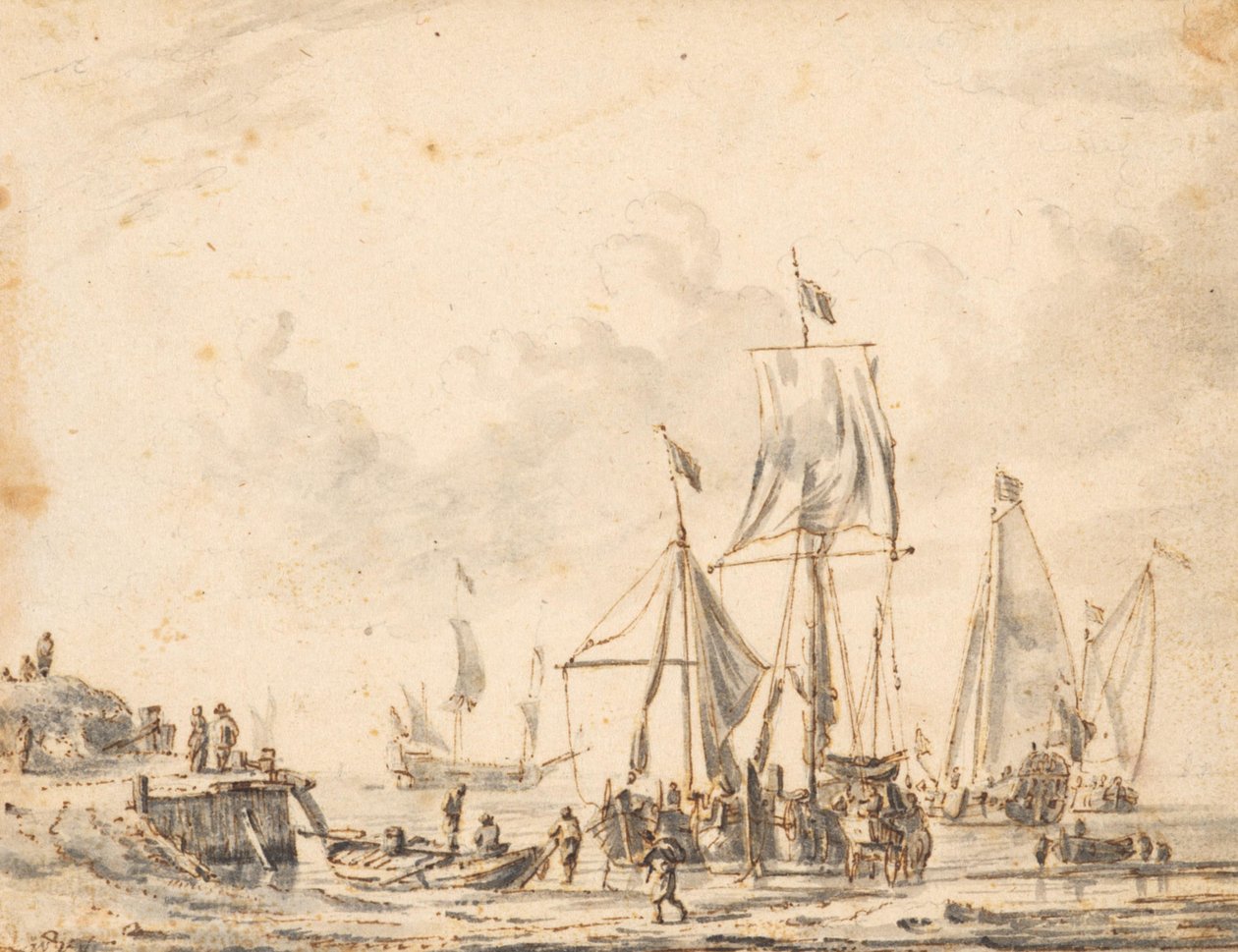 Båtar vid en brygga av Abraham Storck