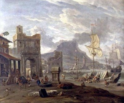 Havshamn med stora och små fartyg av Abraham Storck
