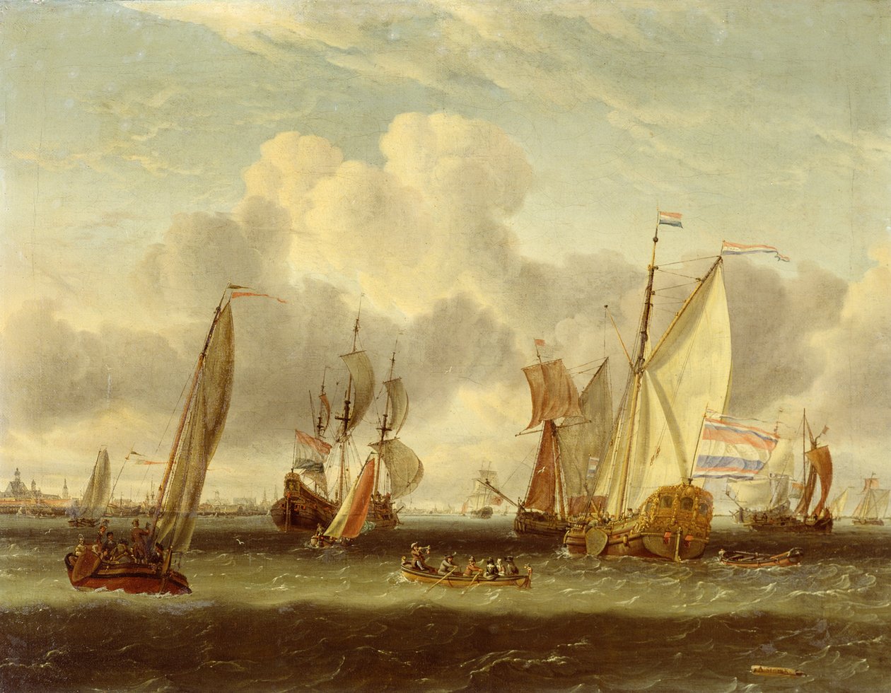 Frakt på IJ vid hamnen i Amsterdam av Abraham Storck