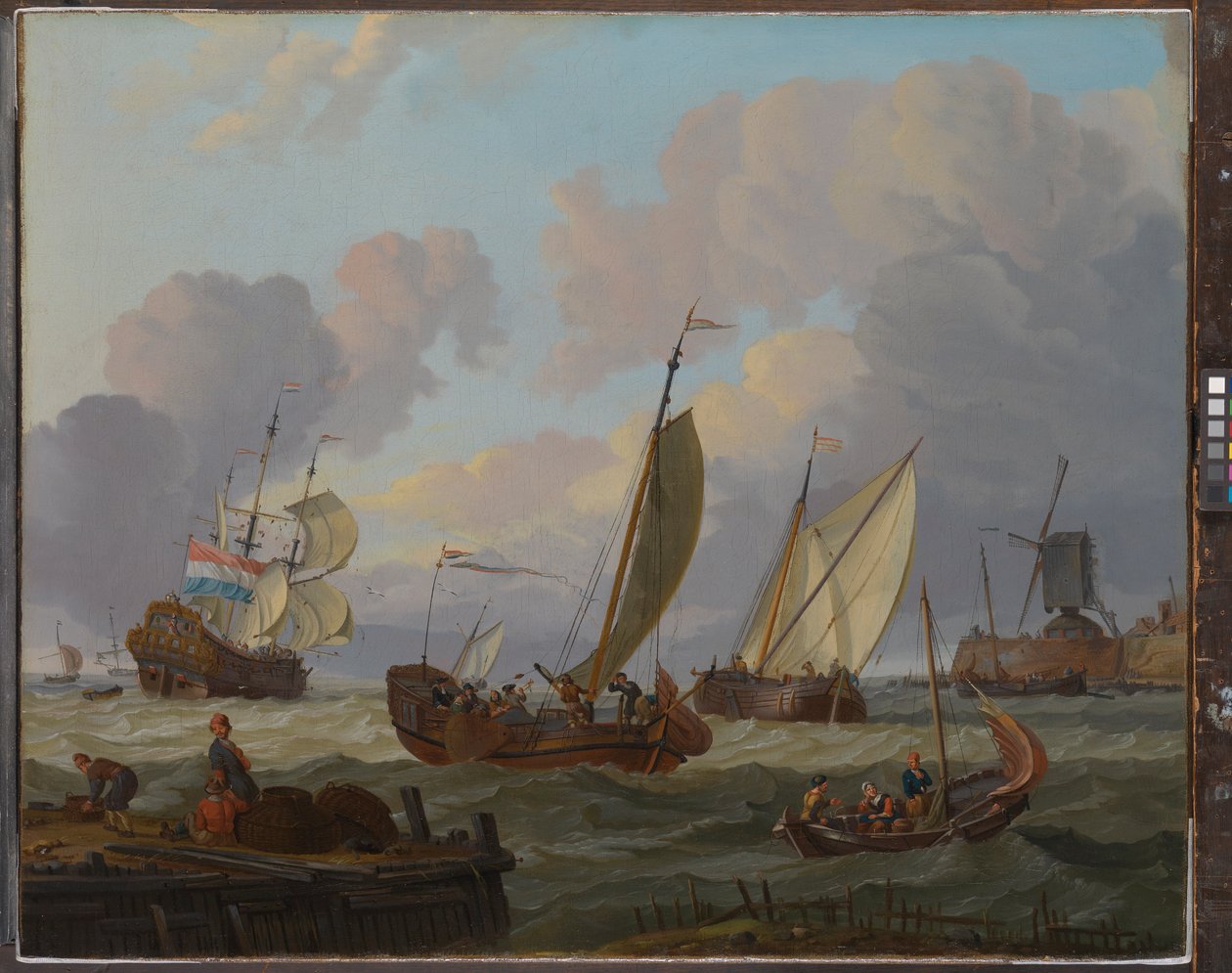 Fartyg som passerar en väderkvarn, ca 1690 (olja på duk) av Abraham Storck