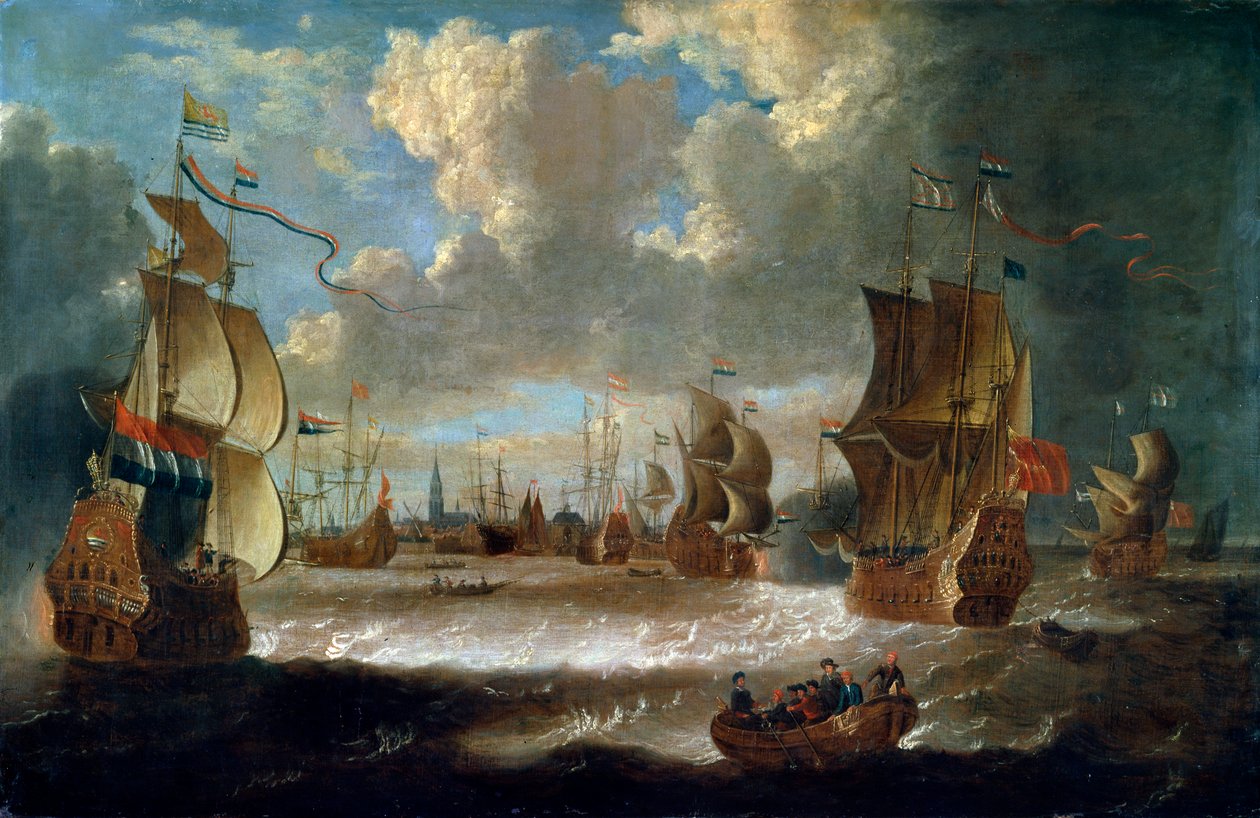 Ships in a Lagoon, 1600- eller tidigt 1700-tal av Abraham Storck