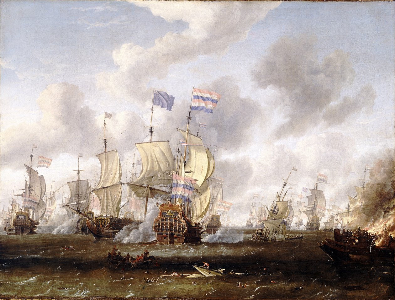 "Golden Leeuw" möter "The Royal Prince" i slaget vid Texel av Abraham Storck