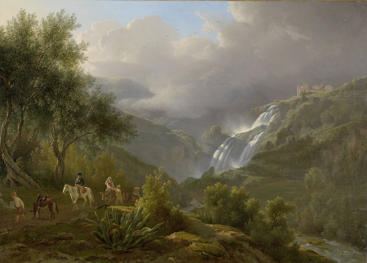 Kaskaderna i Tivoli, med en storm som närmar sig, 1824 av Abraham Teerlink