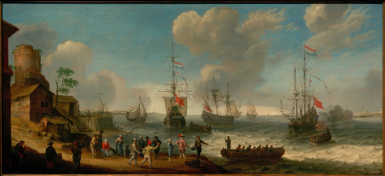 Holländska fartyg i en mynning av Abraham Willarts