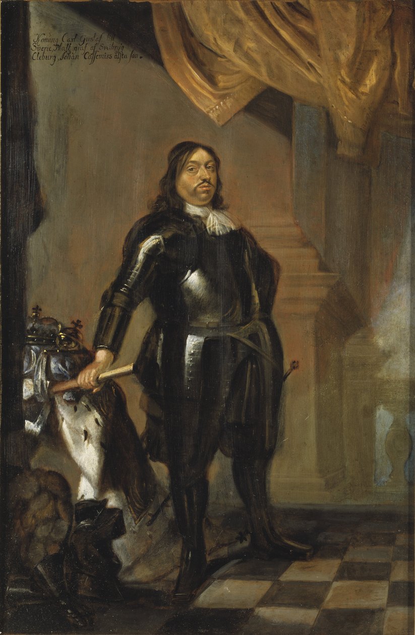 Charles X Gustave, roi de Suede - Porträtt av kung Karl X Gustav av Sverige (1622-1660), av Wuchters, Abraham (1610-1682). Olja på koppar, mitten av 1600-talet.. Mått: 35x23 cm. Nationalmuseum Stockholm av Abraham Wuchters