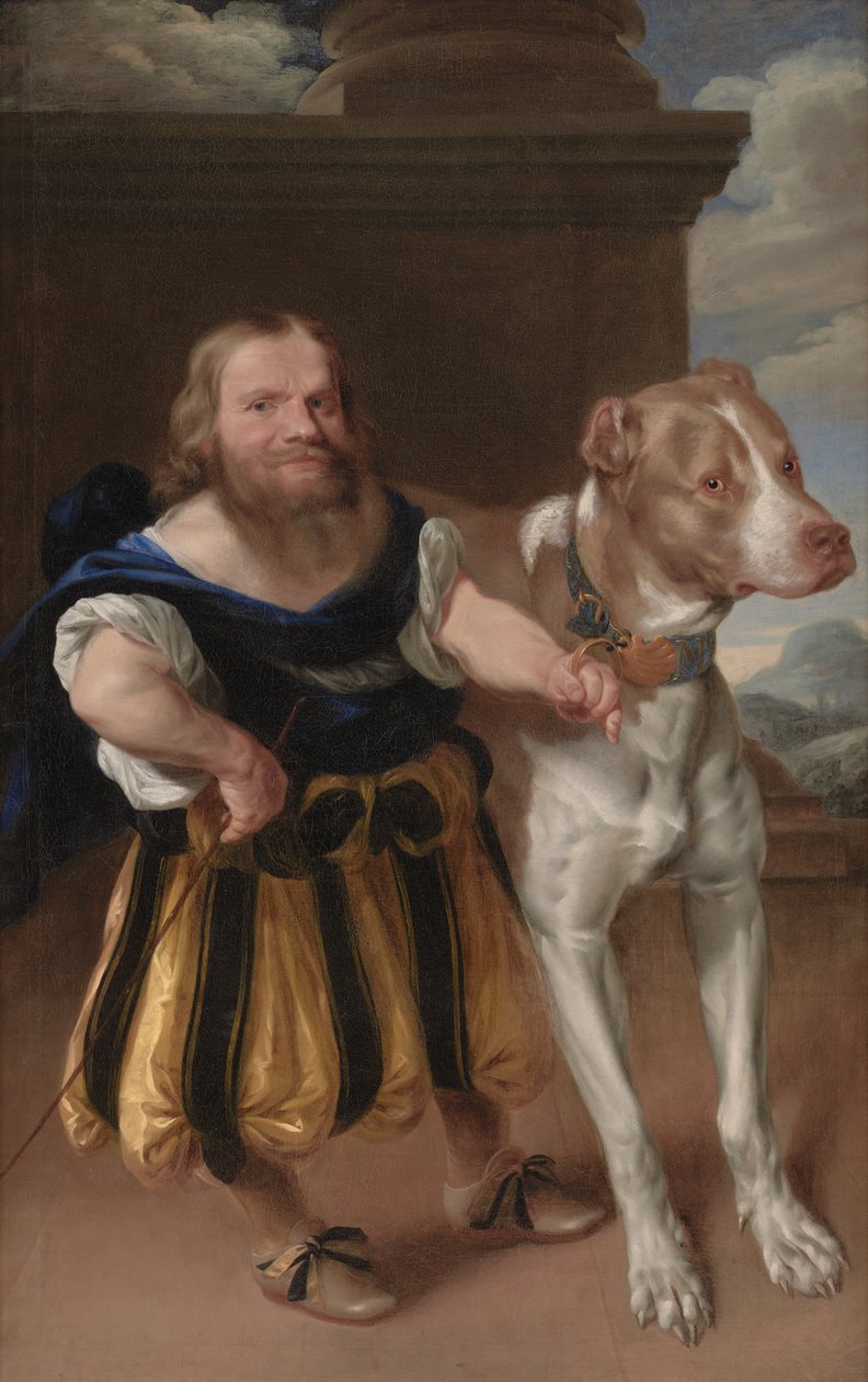 Kurfursten av Sachsens italienska dvärg, Giacomo Favorchi med prinsessan Magdalena Sibylle Dog, Raro av Abraham Wuchters