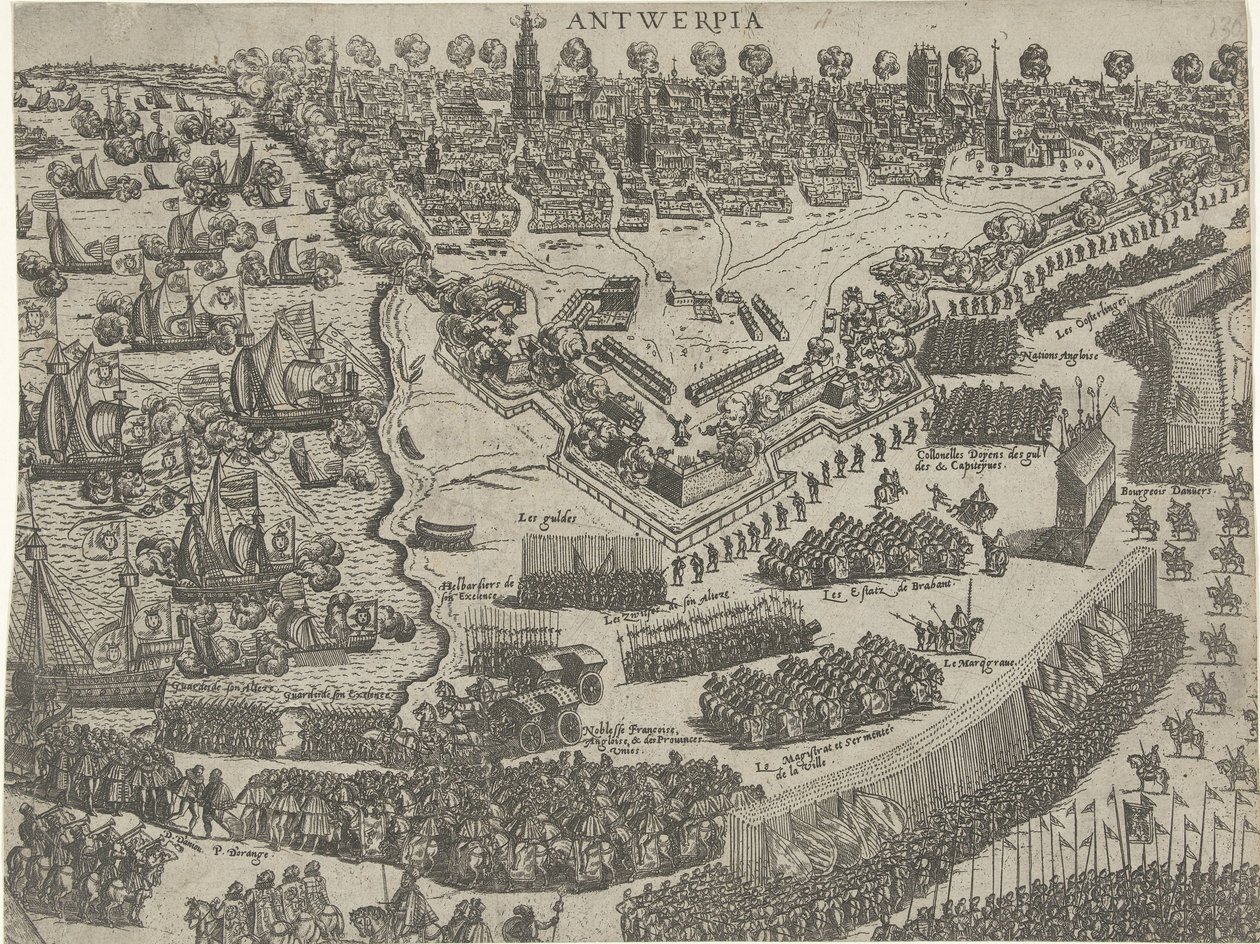 Ankomst av hertigen av Anjou i Antwerpen och mottagande av prinsen av Orange, 1582 av Abraham de Bruyn (attributed to)