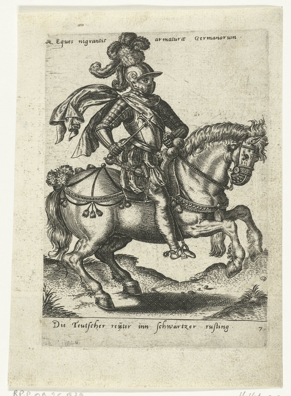 Tysk ryttare i svart rustning av Abraham de Bruyn (attributed to)