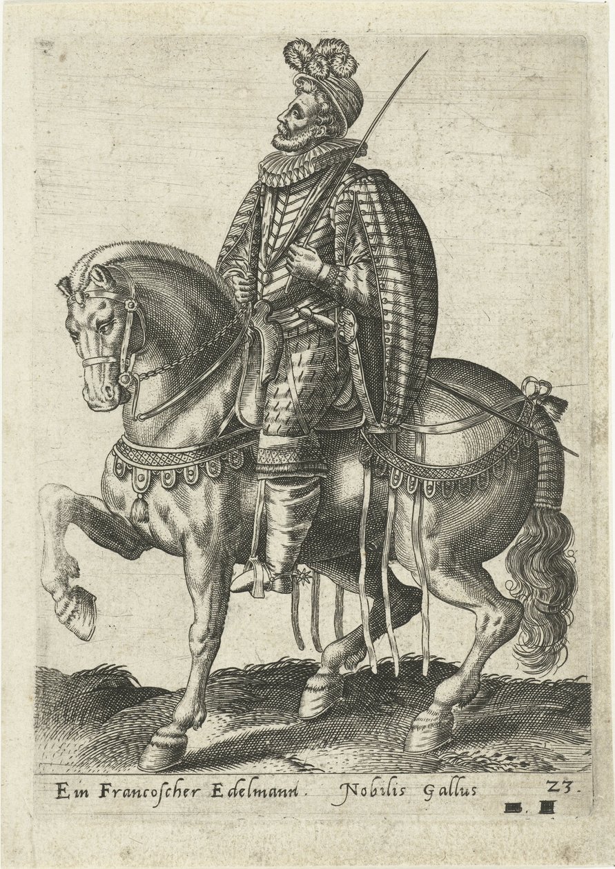 Fransk adelsman till häst av Abraham de Bruyn (attributed to)
