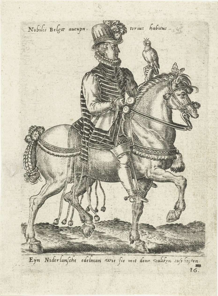 Holländsk adelsman till hästfalkeri av Abraham de Bruyn (attributed to)