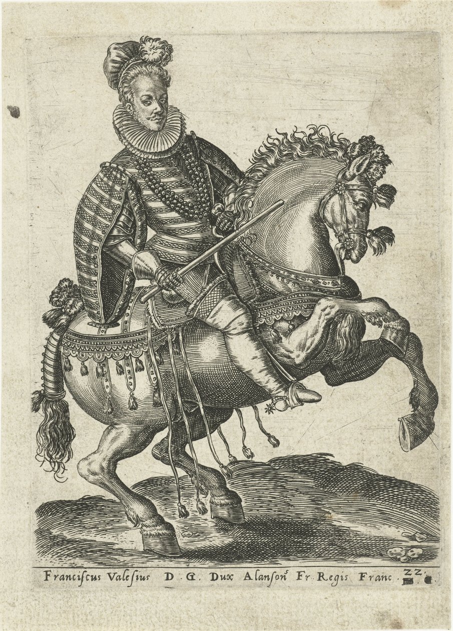 Porträtt av François, hertig av Anjou till häst av Abraham de Bruyn (attributed to)