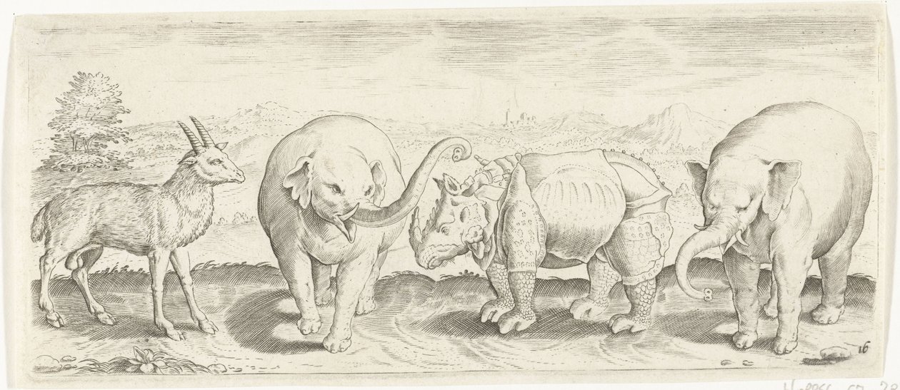 Gasell, elefant och noshörning Djur (serietitel) av Abraham de Bruyn (possibly)