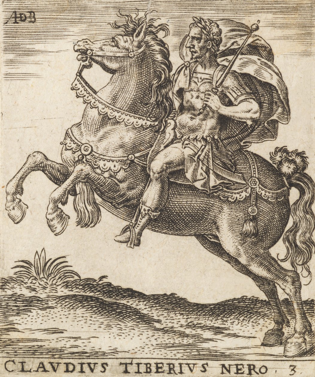 Claudius Tiberius Nero från Twelve Caesars on Horseback, ca. 1565-1587., ca. 1565-1587. av Abraham de Bruyn