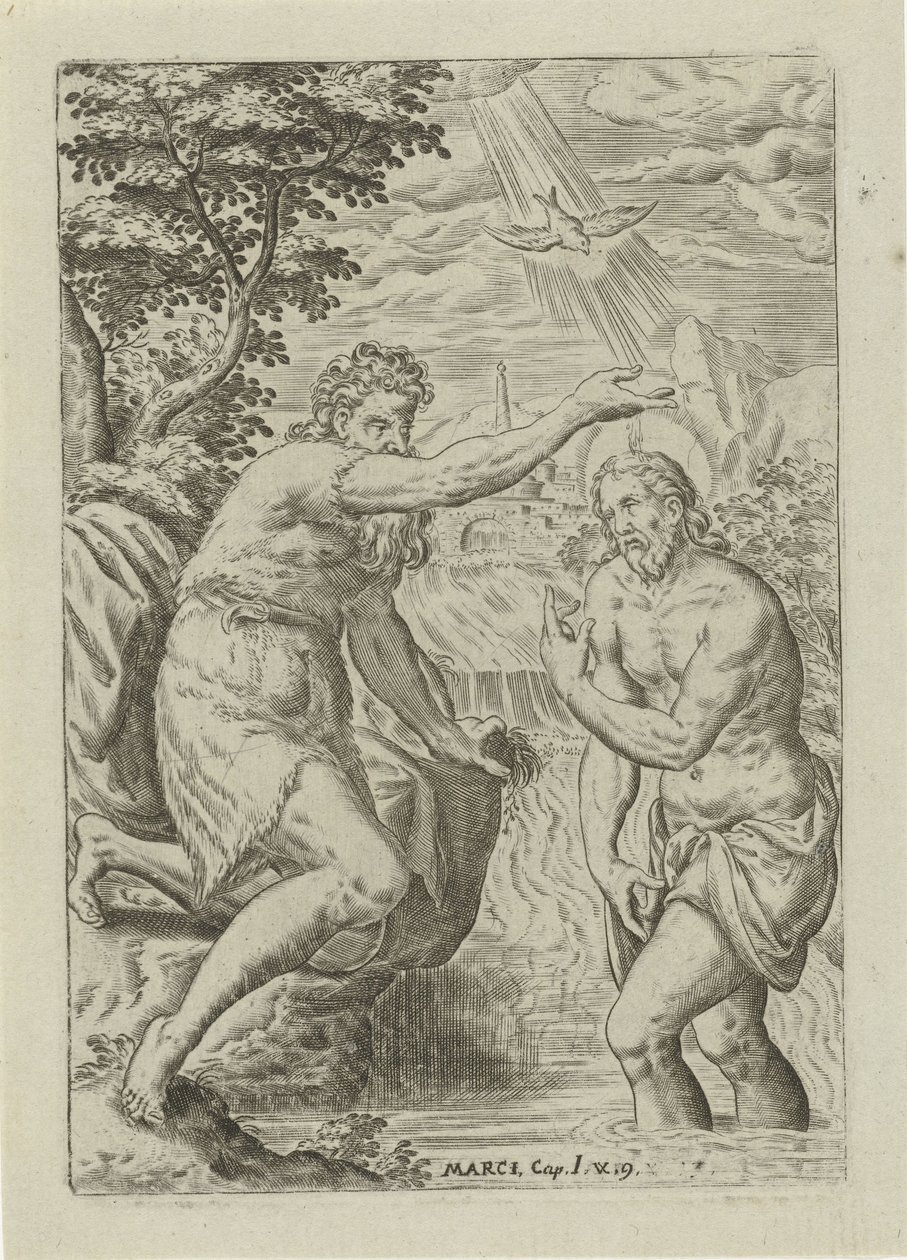 Kristi dop Scener från Bibeln (serietitel) Biblia sacra (serietitel) av Abraham de Bruyn