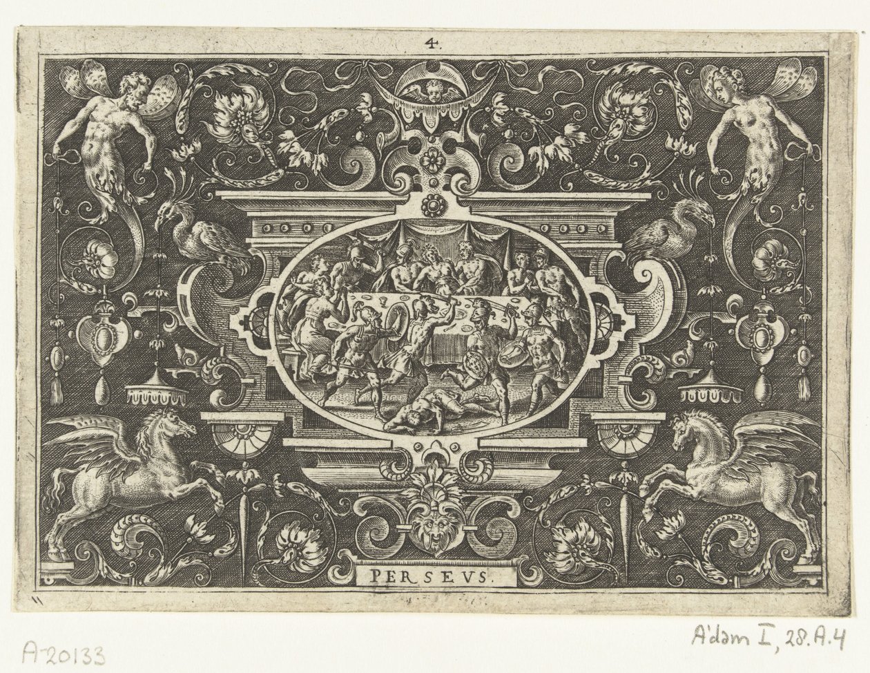 Phineus stör Perseus och Andromedas bröllop PERSEUS (titel på objekt) av Abraham de Bruyn