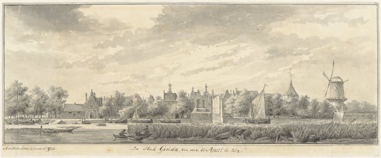 Utsikt över Gouda, från andra sidan IJssel av Abraham de Haen (II)