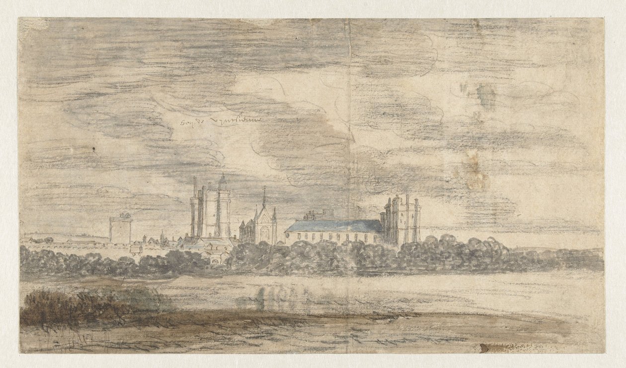Utsikt över Château de Vincennes, bakom en rad med träd av Abraham de Verwer