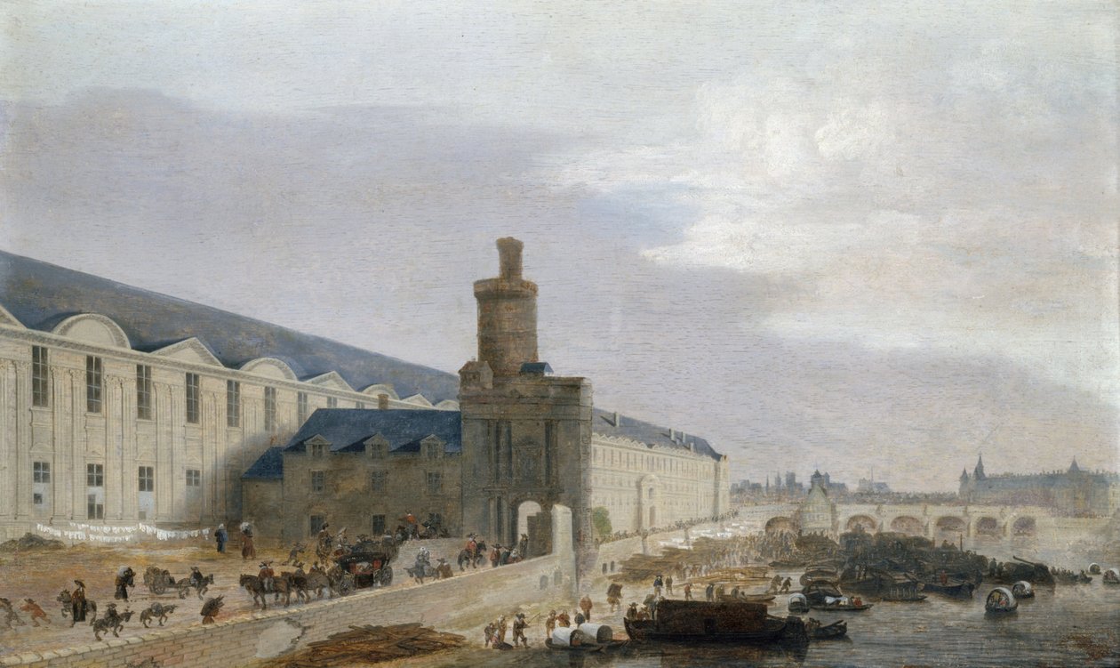 Louvrens Grande Galerie med Porte Neuve och Tour de Bois, ca 1640 (olja på trä) av Abraham de Verwer