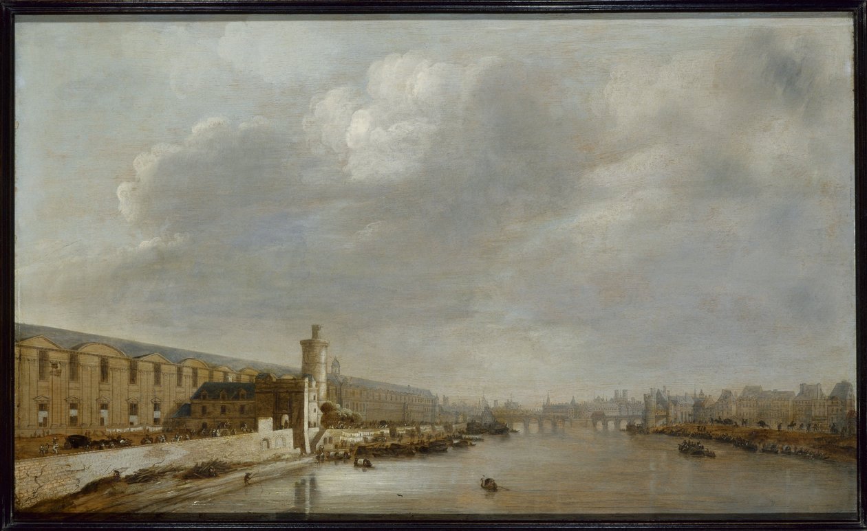Louvrens Grande Galerie med Porte Neuve och Tour du Bois, ca 1640 (olja på trä) av Abraham de Verwer