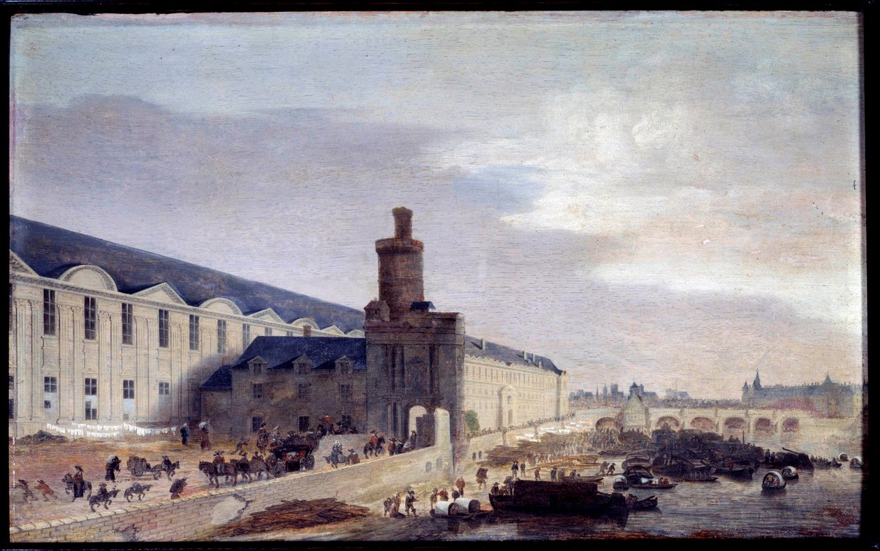 Utsikt över Porte Neuve och Galerie du Louvre runt 1640 Entrée du Louvre vid Seines strand. Målning av Abraham de Verwer (1600-1650) 1640 Dim. 0,37 x 0,59 m Paris, Musee Carnavalet av Abraham de Verwer